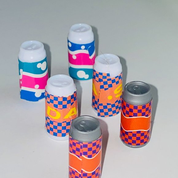Barbie Lot of 6 Pretend Play Toy Cans of Soda Pop Kids Playset Toys - Picture 6 of 8